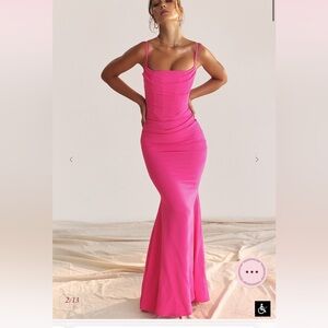 NWOT House Of CB Milena Corset Hot Pink Maxi Mermaid Dress Sz XS